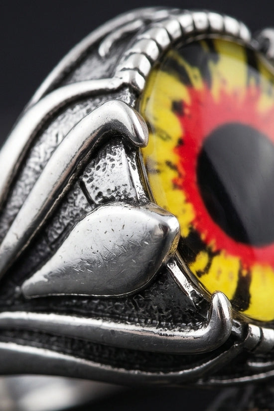 Vintage Sterling Silver Dragon's Claw Fiery Solar Eye Ring