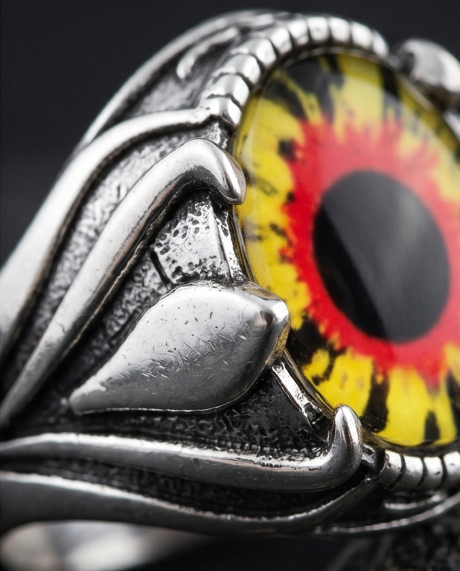 Vintage Sterling Silver Dragon's Claw Fiery Solar Eye Ring