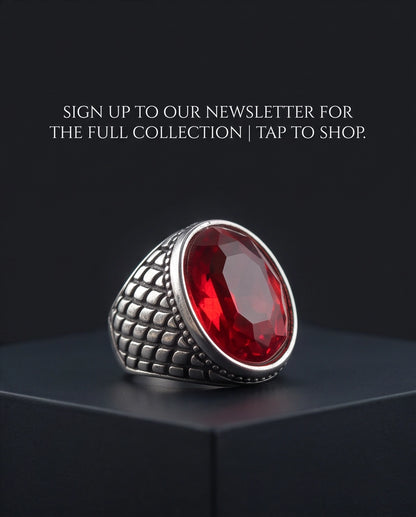Ruby Gemstone Beaded Surround Dragon-Scale Silver Ring