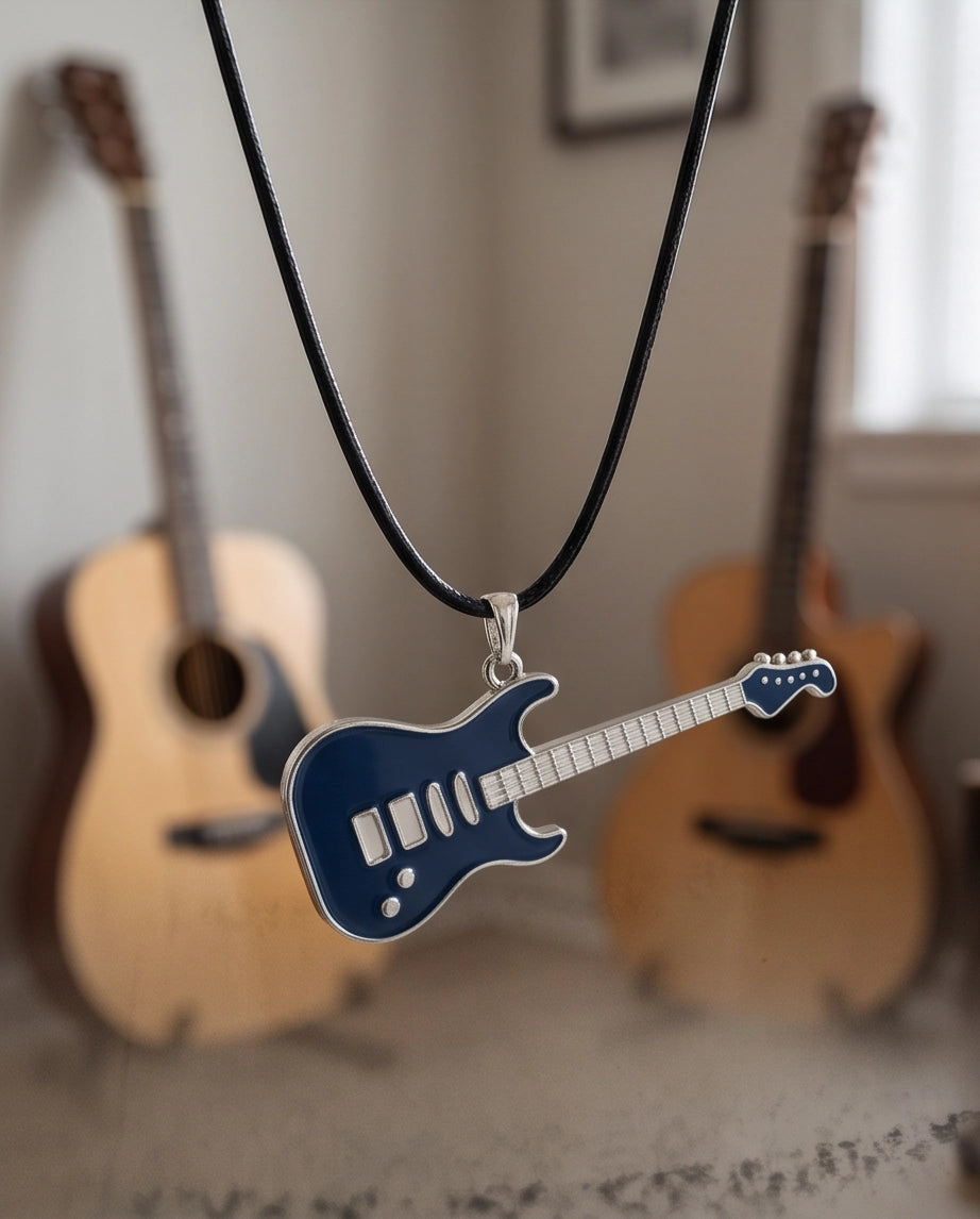 Navy Blue and Silver Electric Guitar Cord Necklace