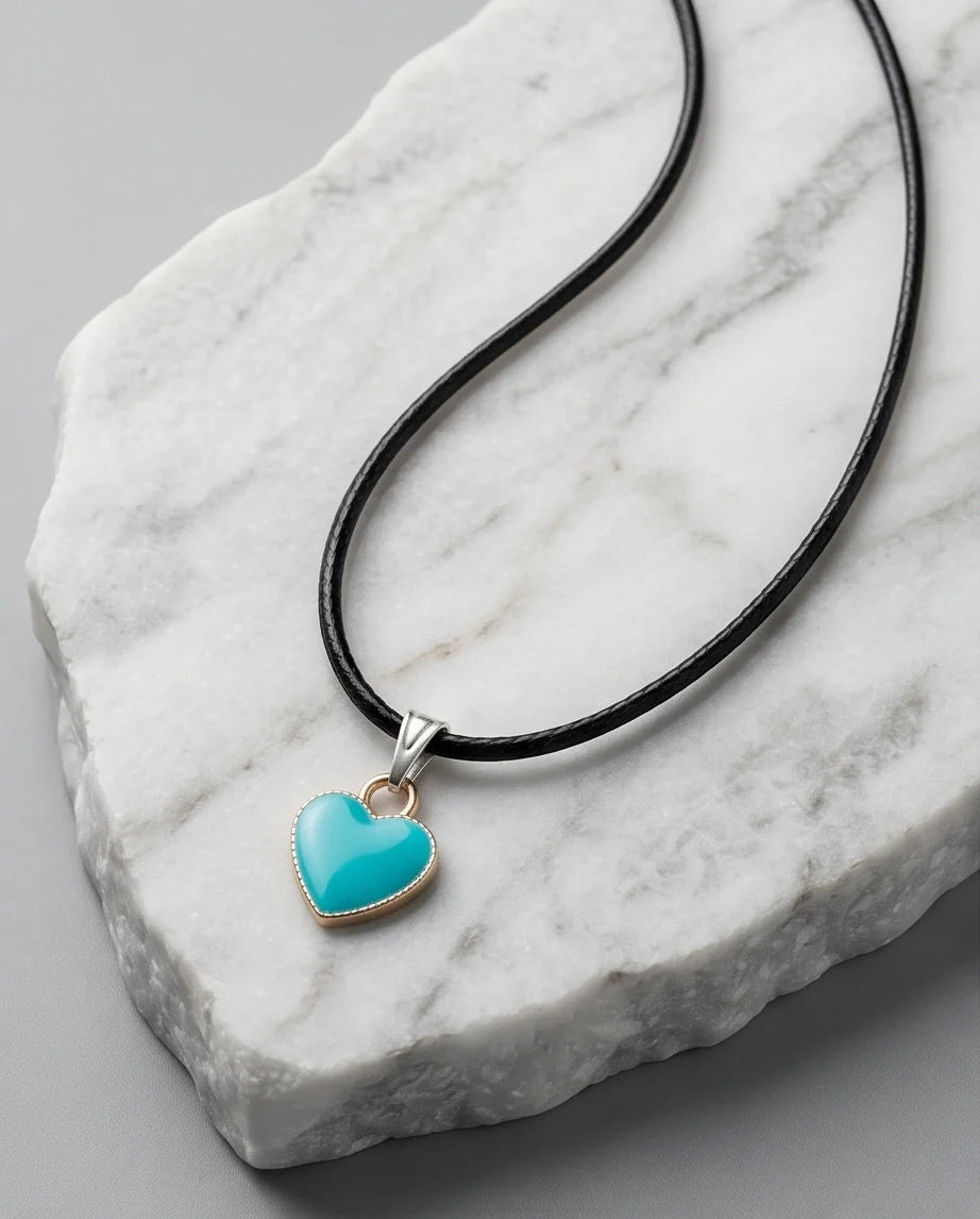 Gold and Turquoise Minimalist Heart Necklace