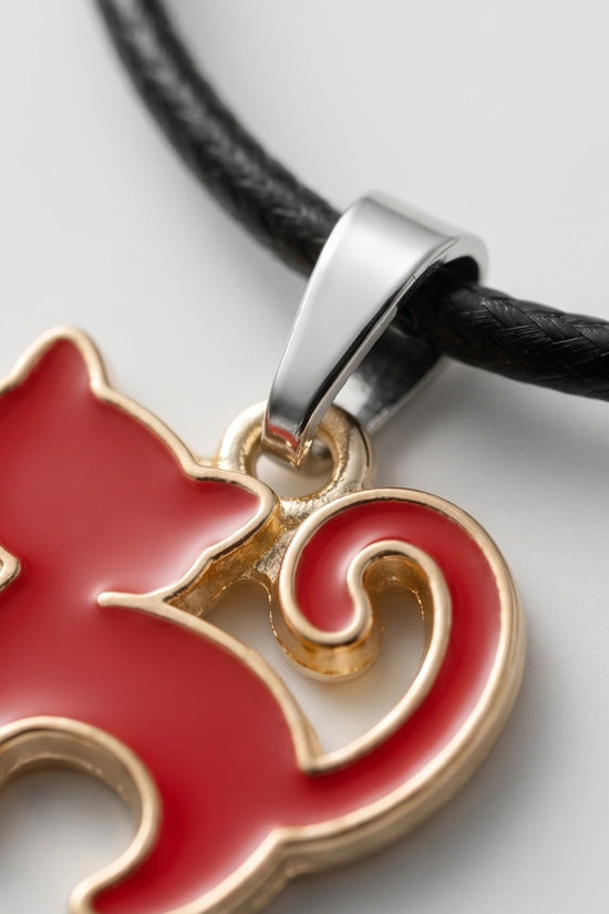 Gold and Red Cat Pendant Necklace