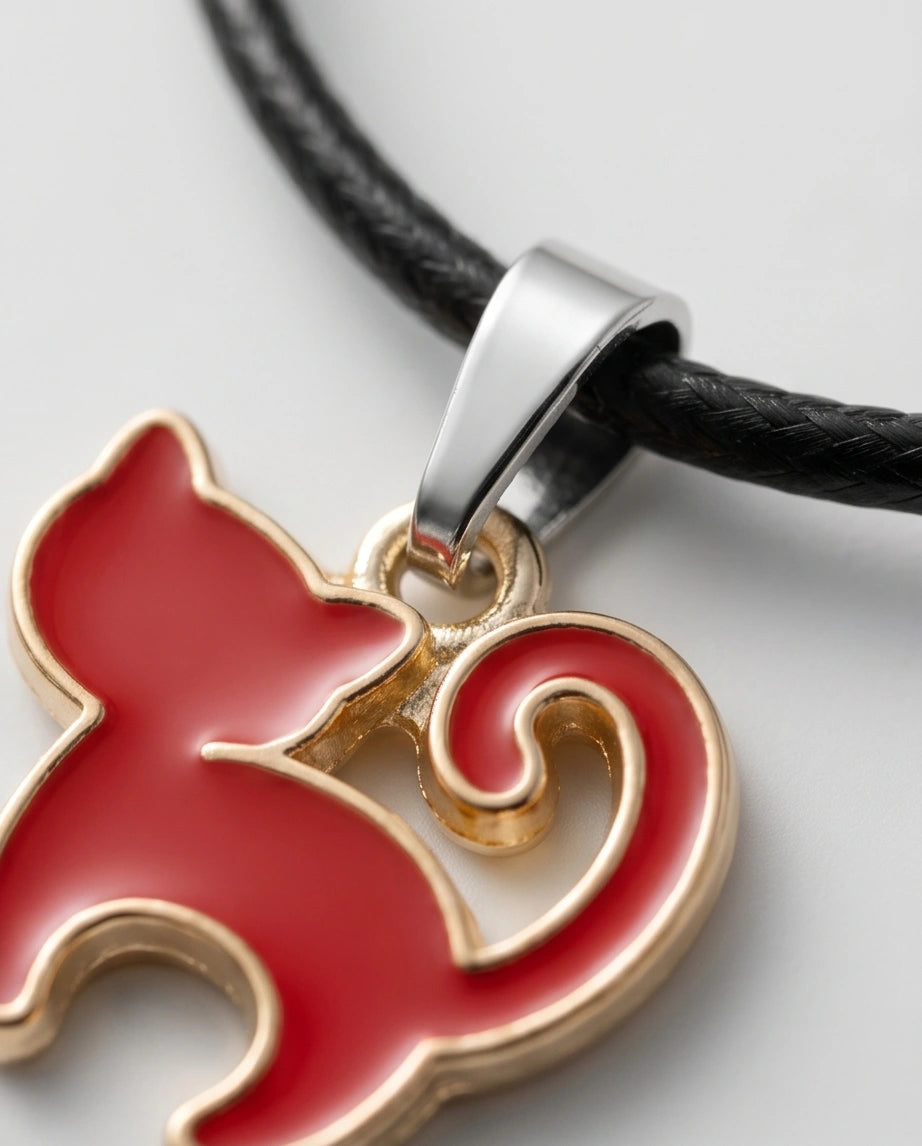 Gold and Red Cat Pendant Necklace