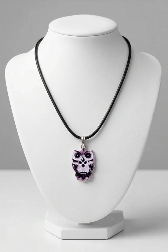 Mystical Purple Watercolor Owl Totem Pendant Necklace