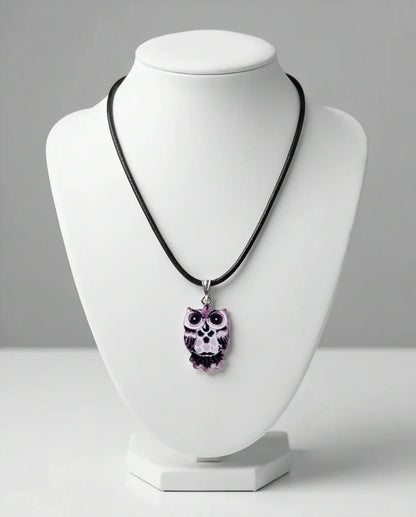 Mystical Purple Watercolor Owl Totem Pendant Necklace