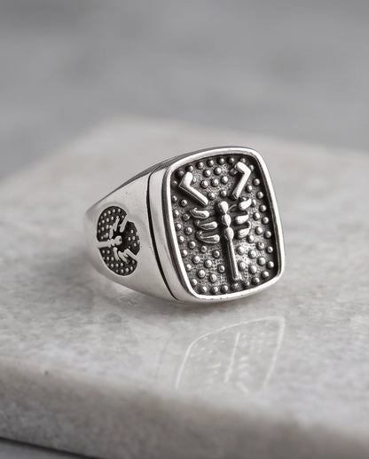 Arachnid Stippled Square Signet Silver Ring