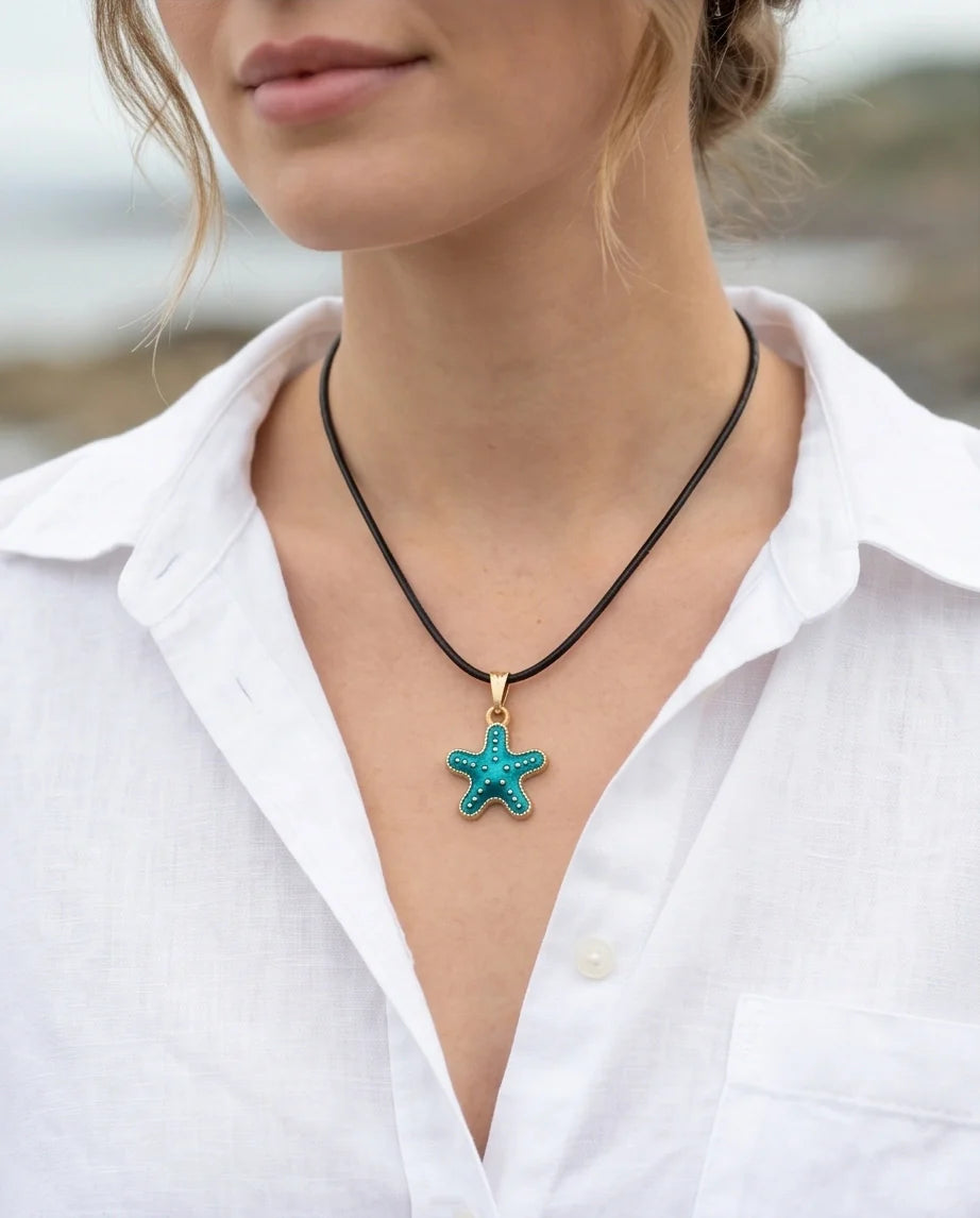 Teal Coastal Starfish Pendant
