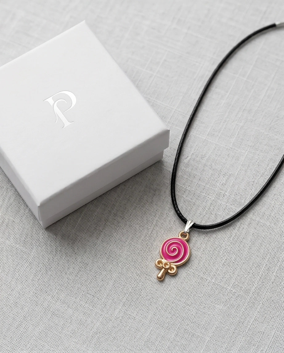 Gold and Pink Lollipop Pendant Necklace