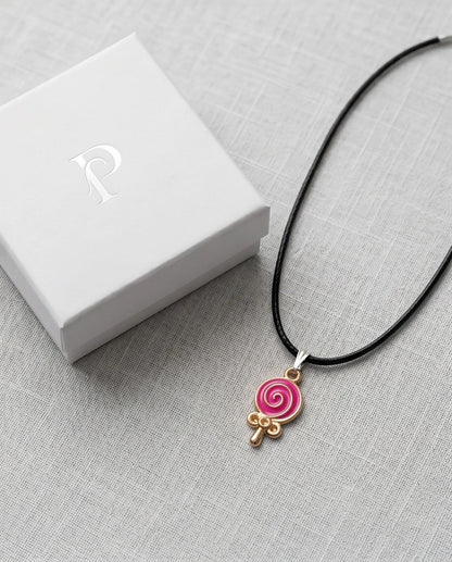 Gold and Pink Lollipop Pendant Necklace
