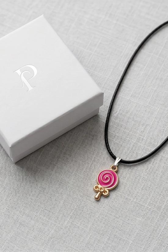 Gold and Pink Lollipop Pendant Necklace
