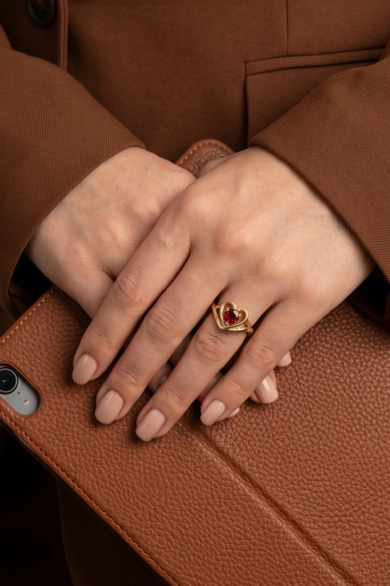 Gold Ruby Heart Openwork Statement Ring