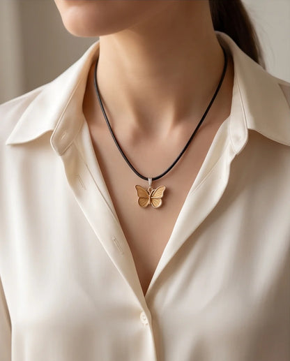 Gold & Amber Butterfly Pendant Necklace