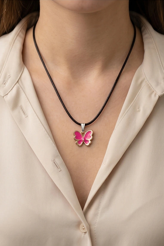 Gold and Pink Butterfly Necklace