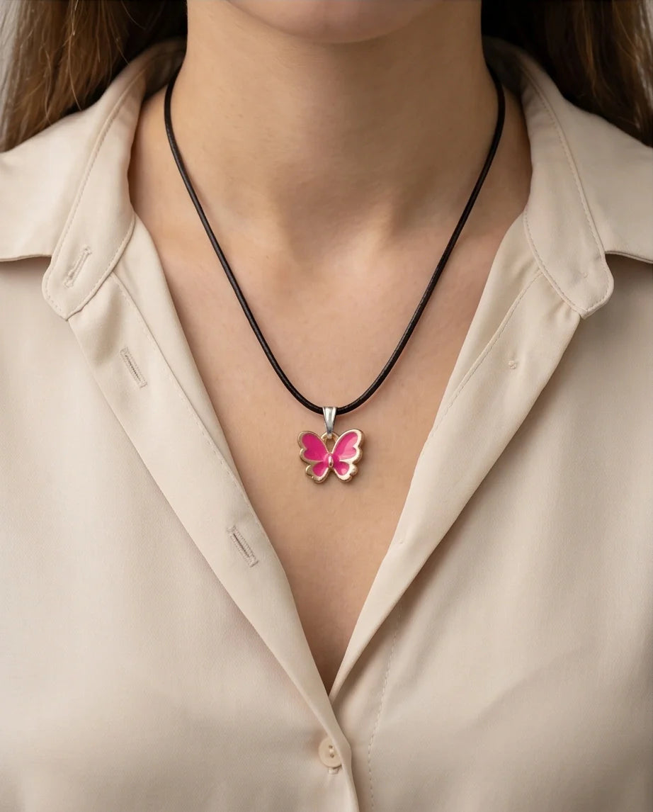 Gold and Pink Butterfly Necklace
