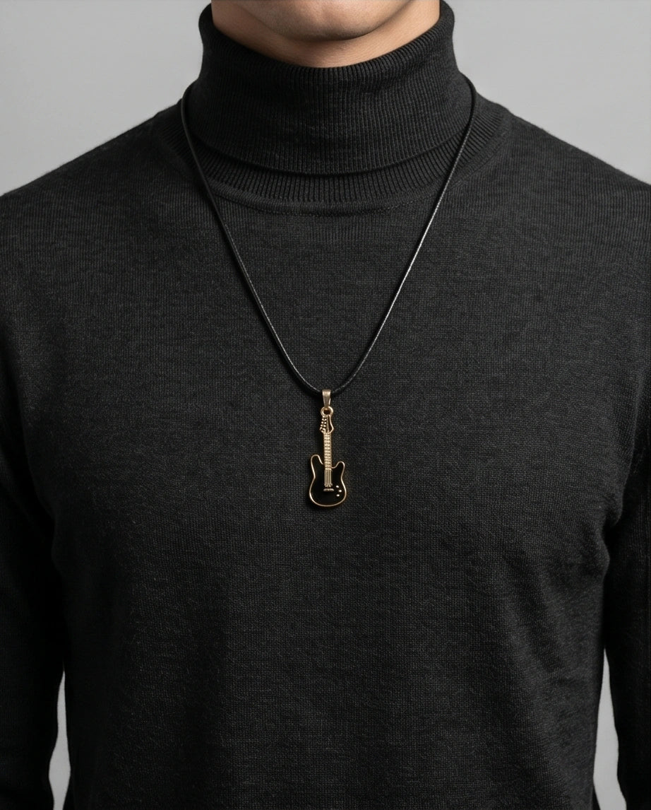 Gold and Black Electric Guitar Necklace
