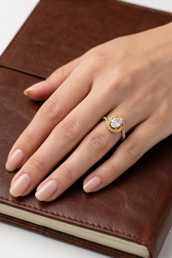 Luxury 14K Gold Oval Moissanite Swirl Beaded Ring