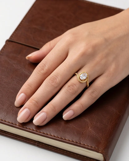 Luxury Gold Oval Moissanite Swirl Beaded Ring