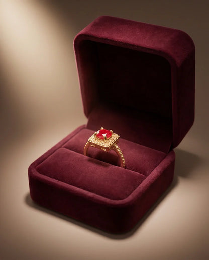 Vintage Gold Ruby Square Granulation Halo Ring