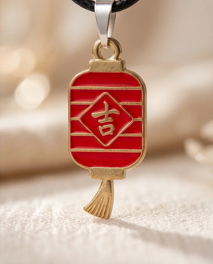 Traditional Red Lantern "Ji" Good Luck Pendant Necklace
