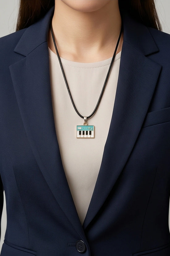 Gold and Light Blue Synthesizer Keyboard Necklace