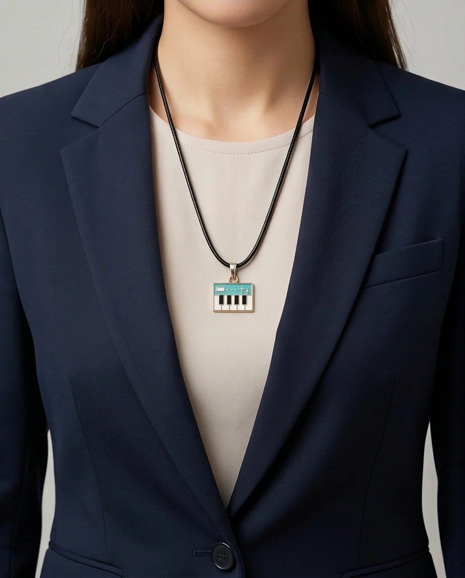 Gold and Light Blue Synthesizer Keyboard Necklace