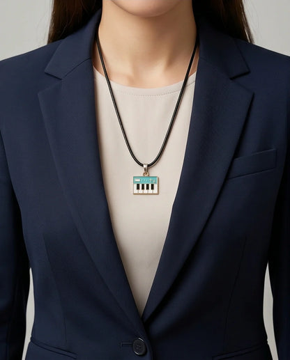 Gold and Light Blue Synthesizer Keyboard Necklace