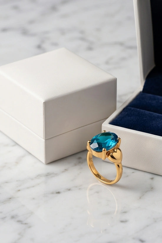 Gold Plated Sky Blue Topaz Oval Heart Accent Ring