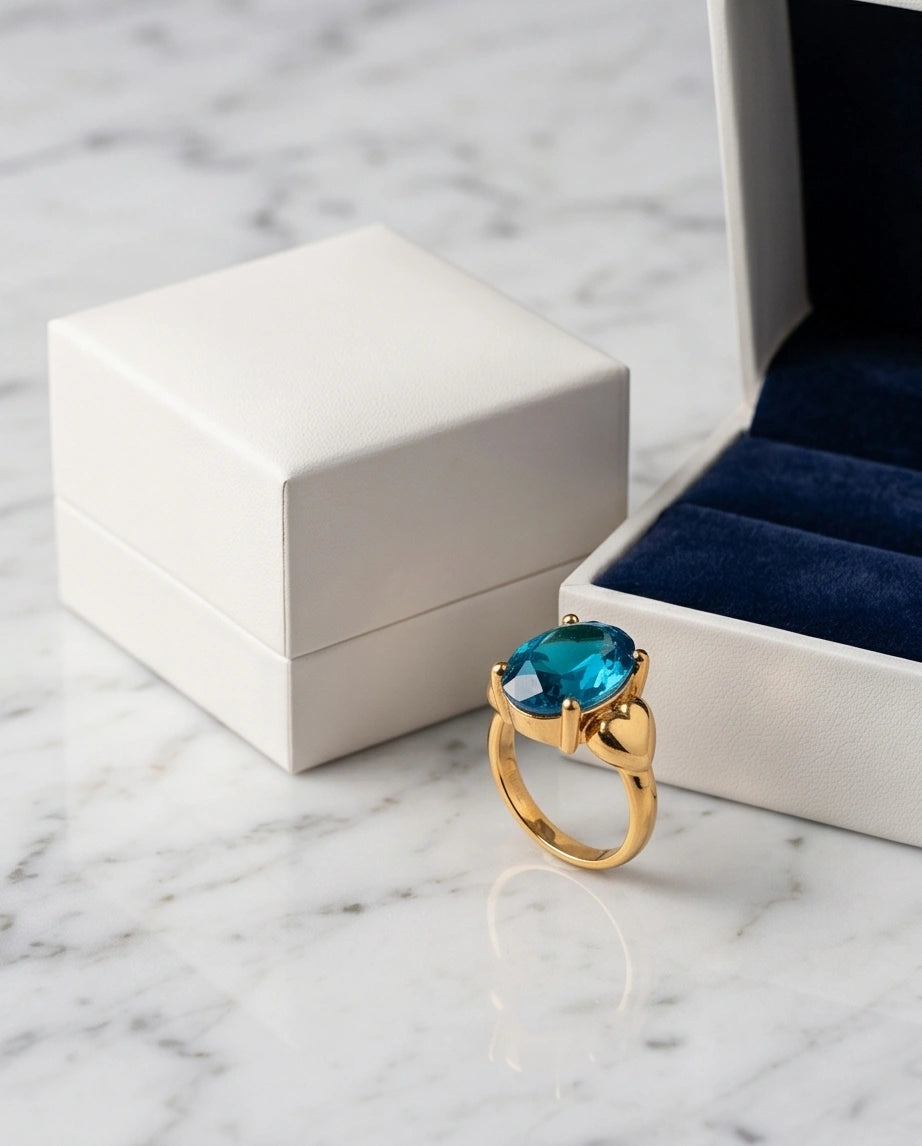 Gold Plated Sky Blue Topaz Oval Heart Accent Ring