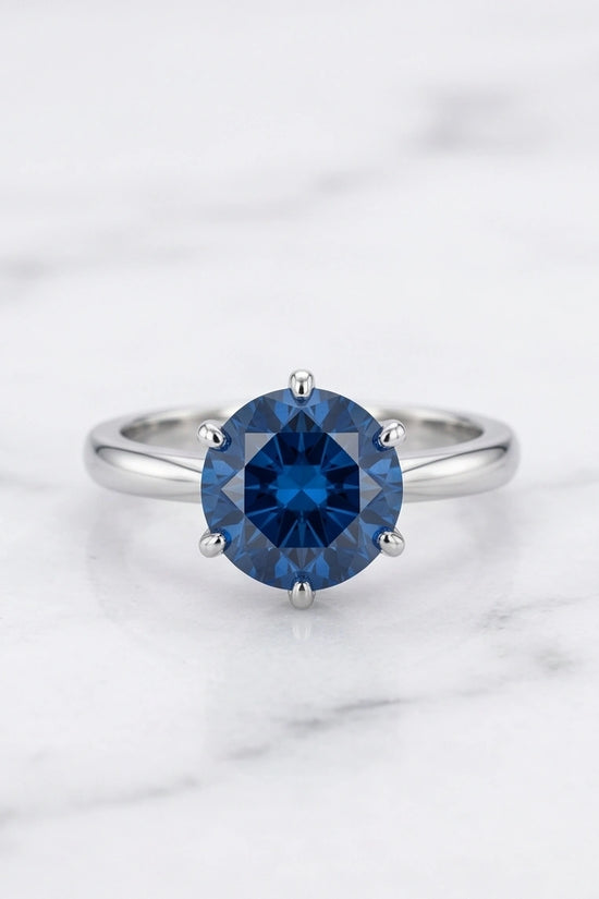 Sterling Silver Royal Blue Round Cut Solitaire Ring