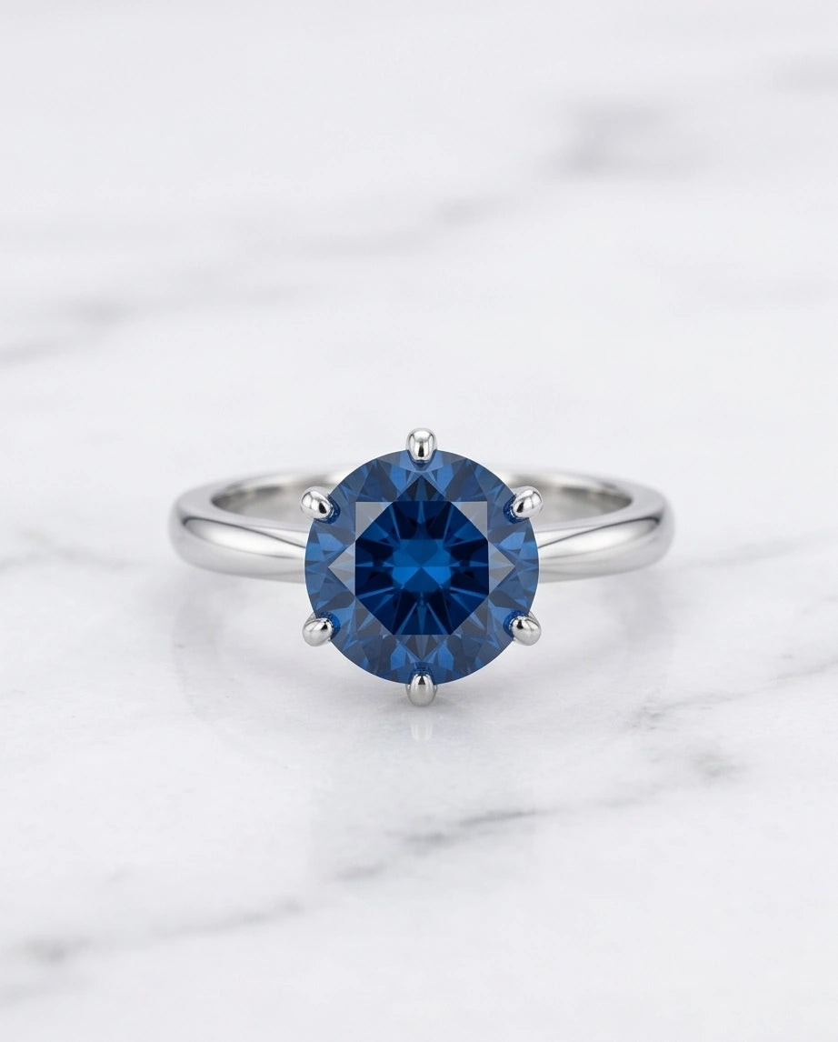 Sterling Silver Royal Blue Round Cut Solitaire Ring