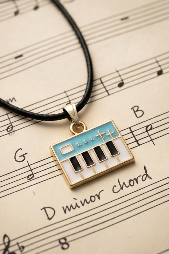Gold and Light Blue Synthesizer Keyboard Necklace