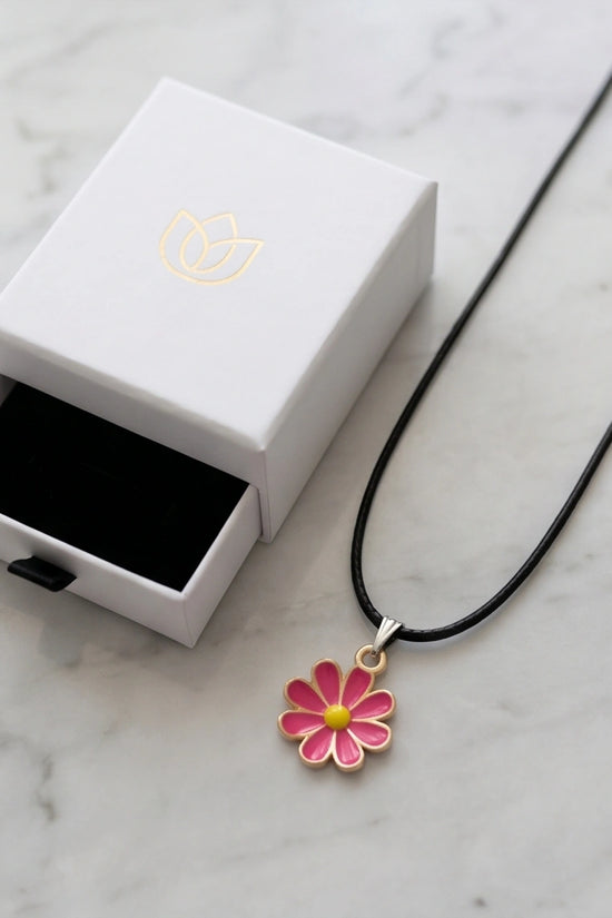 Gold and Hot Pink Daisy Necklace