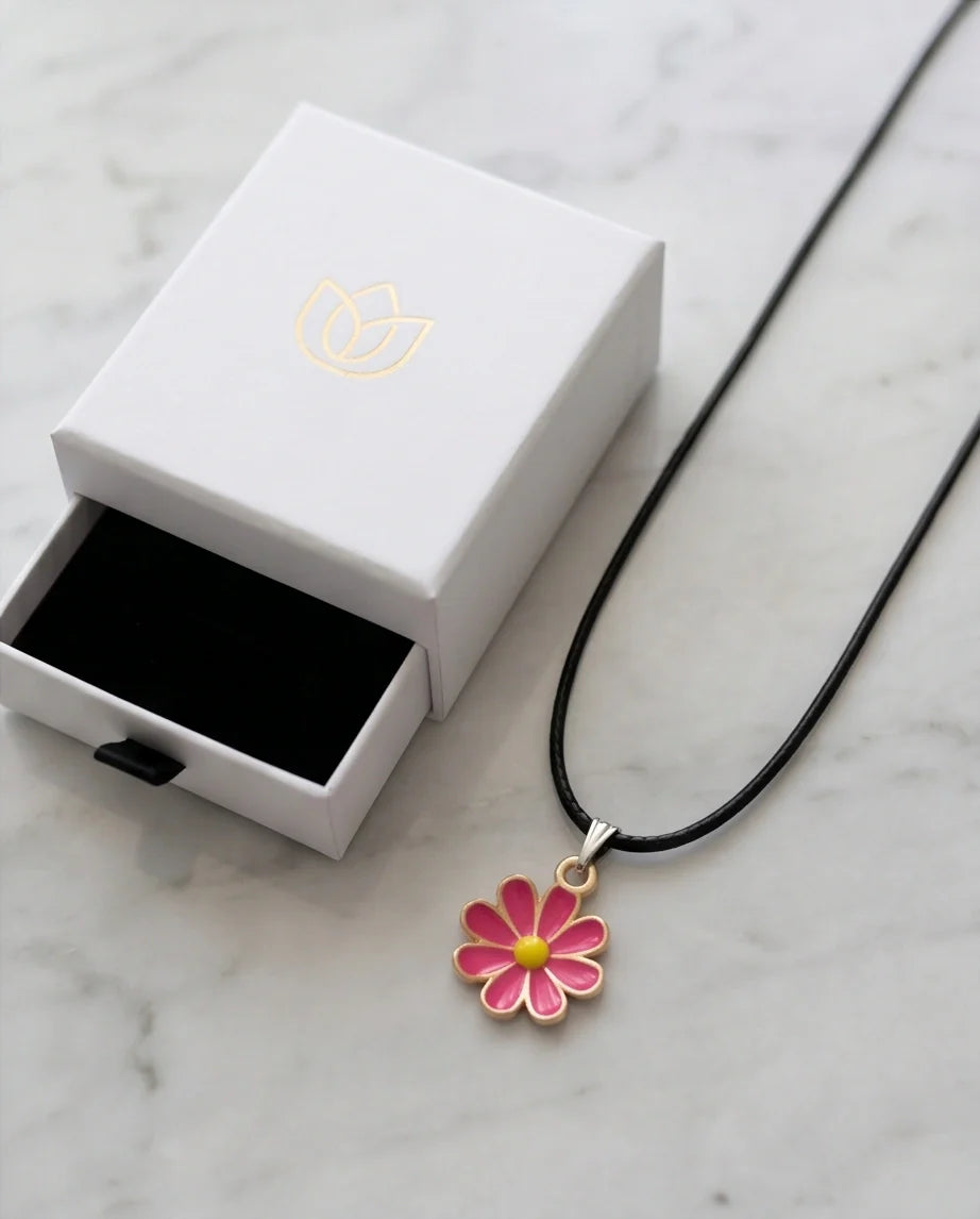Gold and Hot Pink Daisy Necklace