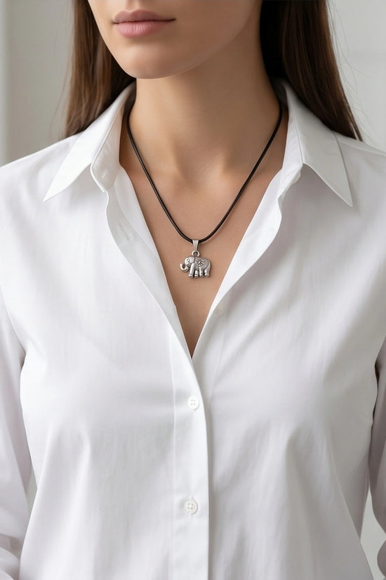 Silver Flower Detail Elephant Necklace