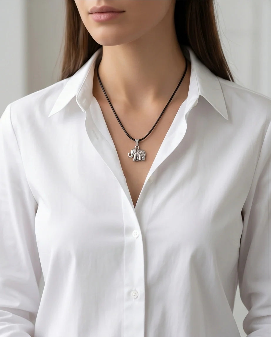 Silver Flower Detail Elephant Necklace