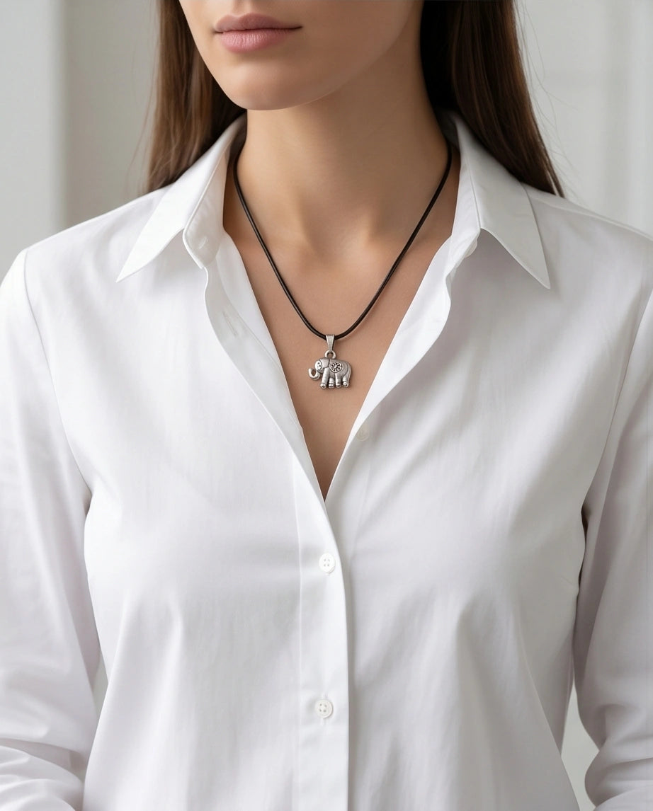 Silver Flower Detail Elephant Necklace