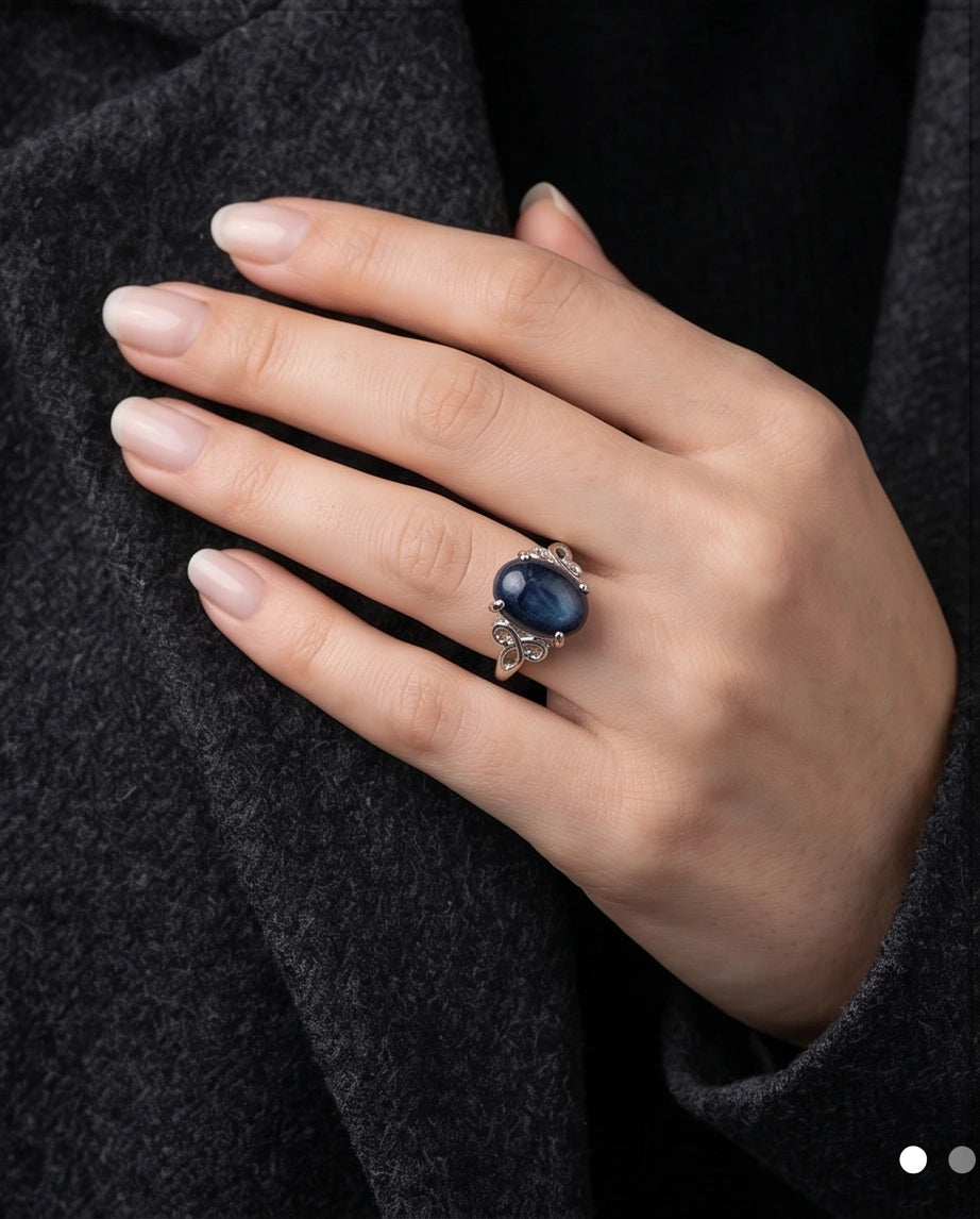 Silver Sapphire Filigree Ring
