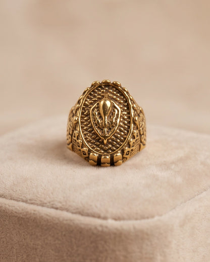 Sculptured Emblem Oval Gold Signet Ring