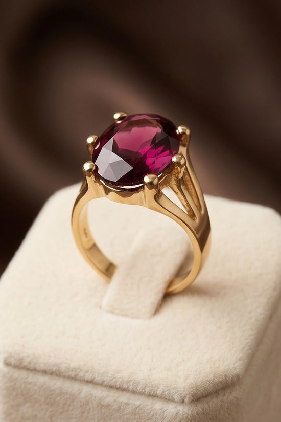 Gold Plated Deep Rhodolite Oval Statement Ring