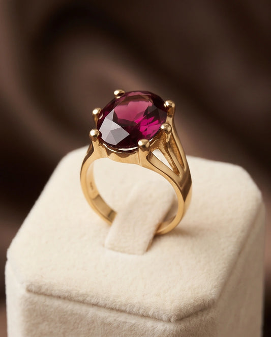 Gold Plated Deep Rhodolite Oval Statement Ring