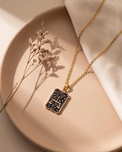 Gold "Justice" Tarot Card Pendant Necklace