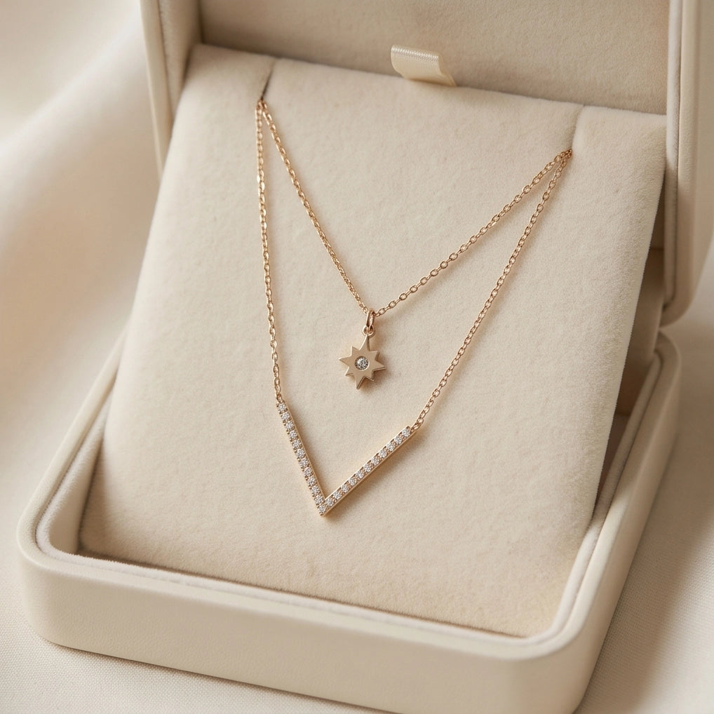 Gold Layered Star & V-Bar Necklace