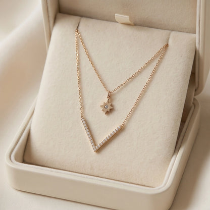 Gold Layered Star & V-Bar Necklace