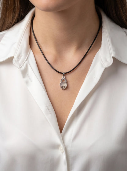 White Moonstone Heart Bow Lock Pendant Necklace