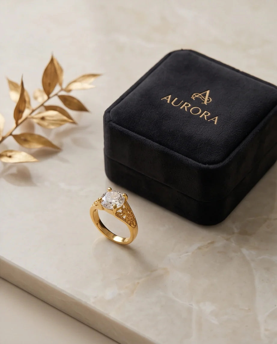 Golden Empress Moissanite Filigree Ring
