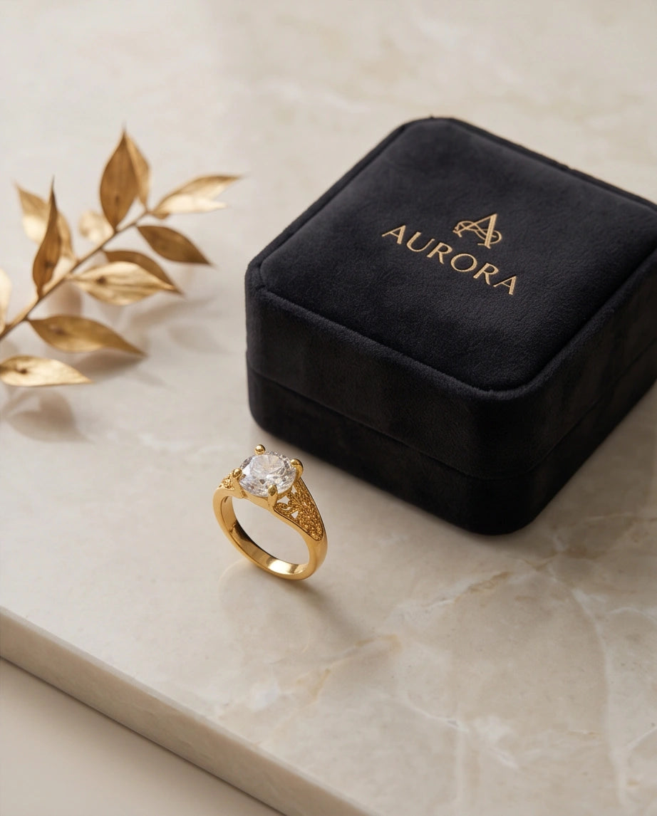 Golden Empress Moissanite Filigree Ring
