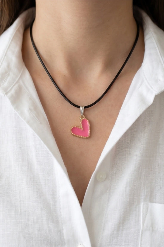 Gold and Pink Beaded Heart Necklace
