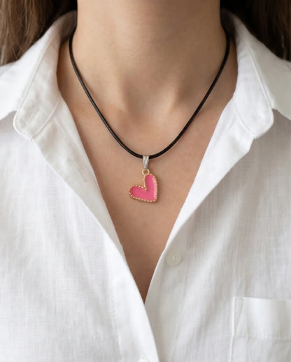 Gold and Pink Beaded Heart Necklace