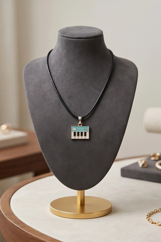 Gold and Light Blue Synthesizer Keyboard Necklace