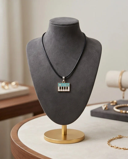 Gold and Light Blue Synthesizer Keyboard Necklace